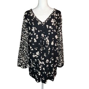 NEW J Jill Black Mixed Floral Print Top Size Large Tall